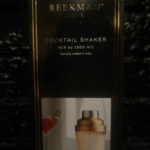 Beekman home cocktail shaker glass with copper top